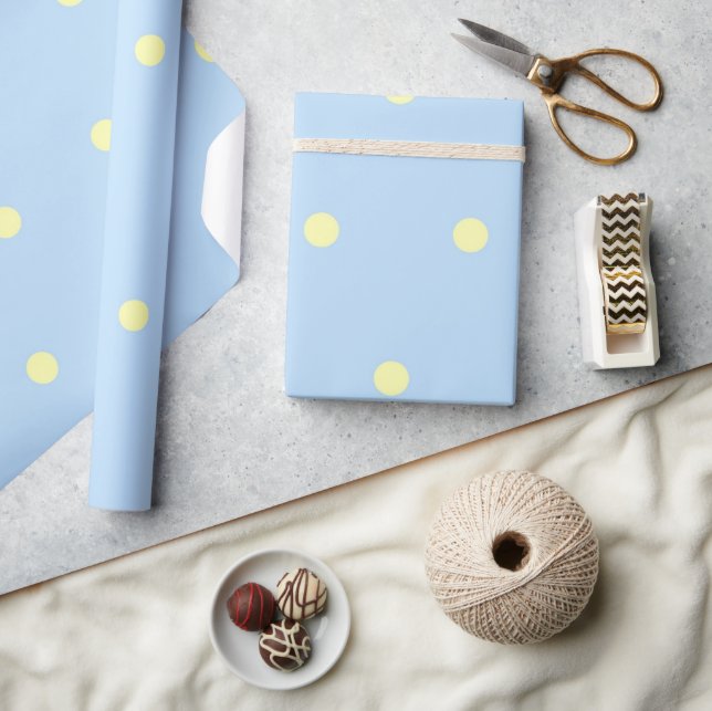 Papel De Presente Padrão de Pontos Azul e Amarelo Clássico (Artesanato)
