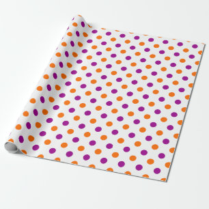 Papel De Presente Padrão de Pontos Brancos Roxos Laranja