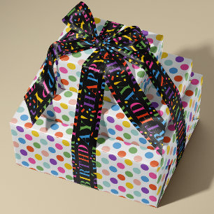 Papel De Presente Padrão de Pontos Coloridos do Arco-Íris Médio