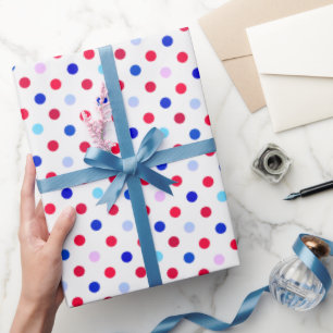 Papel De Presente Padrão de Pontos Coloridos Vermelho Azul Rosa e Az