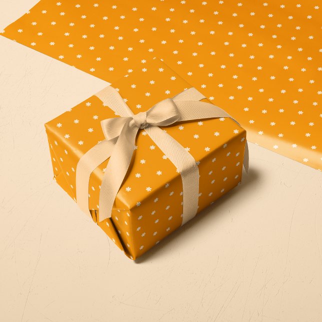 Papel De Presente Padrão de Pontos de Bolinhas de Flor Ditsy Laranja (Warm Orange Ditsy Flower Polka Dots Pattern Wrapping Paper)