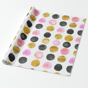 Papel De Presente Padrão de pontos de tinta Dourados e pretos de co