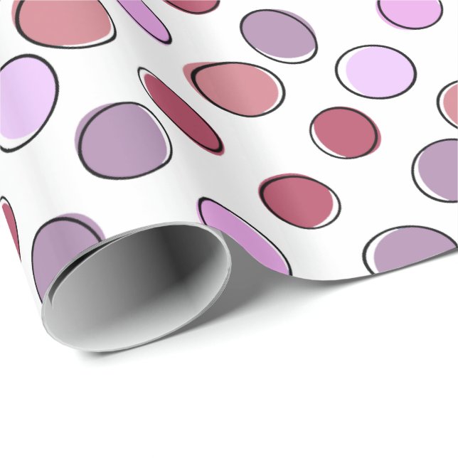Papel De Presente Padrão de Pontos Loucos Roxo e Rosa (Ponta do rolo)