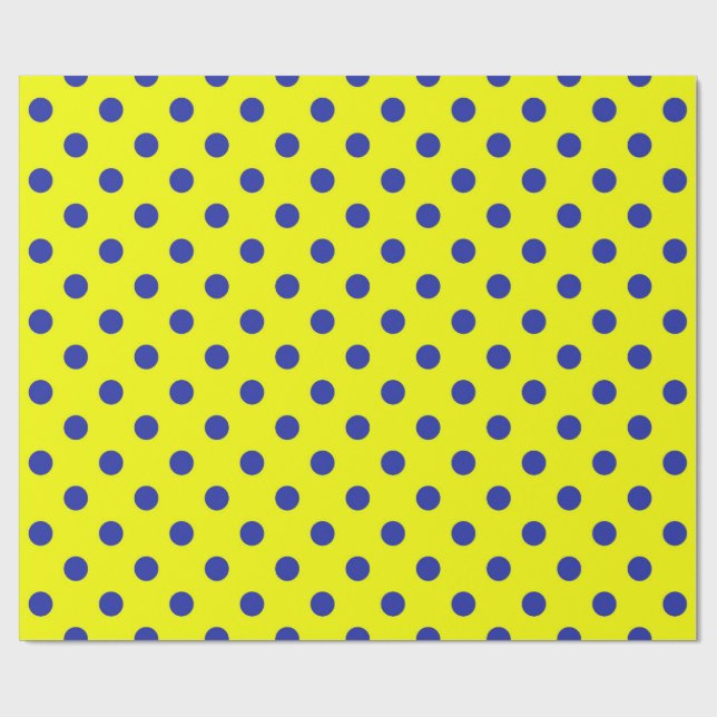 Papel De Presente Padrão de Pontos Polka Amarelo Azul Design  (Aberto)