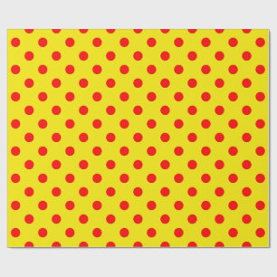 Papel De Presente Padrão de Pontos Polka Amarelo e Vermelho 