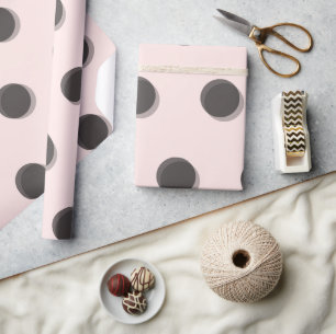 Papel De Presente Padrão de Pontos Polka Rosa/Preto Minimalista Boke