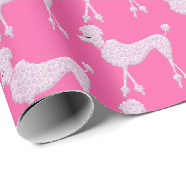 Papel De Presente Padrão de Poodle Rosa Posh (Ponta do rolo)