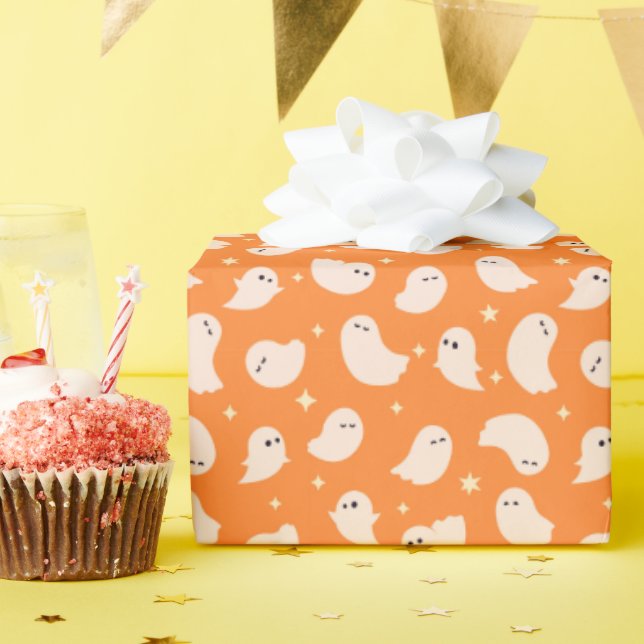 Papel De Presente Padrão de porta fantasma laranja (Festa de aniversário)