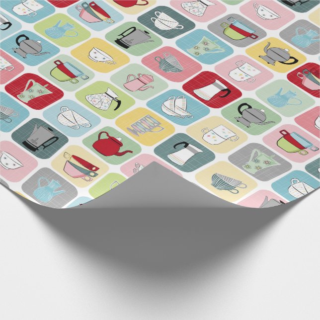 Papel De Presente Padrão de Potes de café retrô e Copas (Ponta)