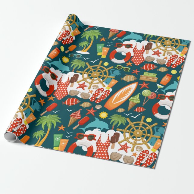 Papel De Presente padrão de praia da festa de verão de férias (Desenrolado)