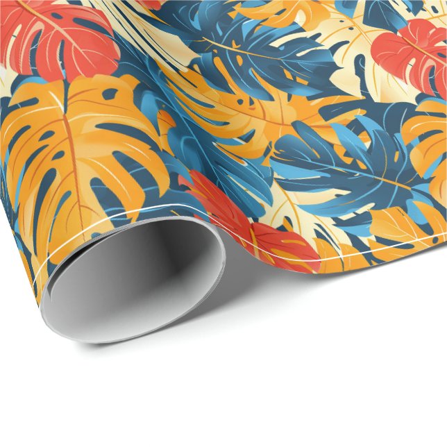 Papel De Presente Padrão de praia de folha tropical fofa  (Ponta do rolo)