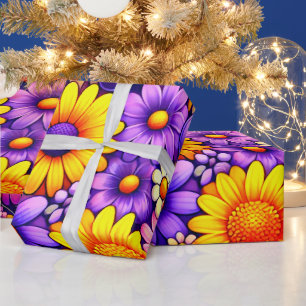 Papel De Presente Padrão de Presente Floral Radiante