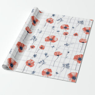 Papel De Presente Padrão de Presilhas Vermelhas com Aquarela em Bran