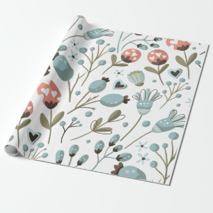 Papel De Presente Padrão de Primavera Azul Floral Casamento 