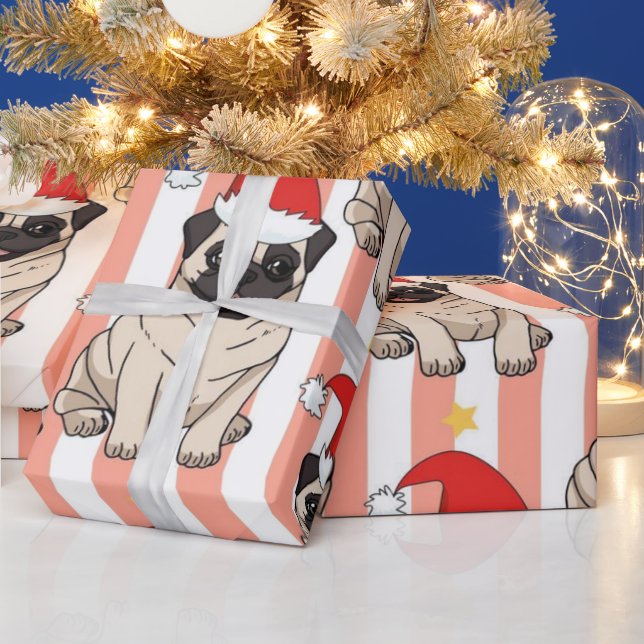 Papel De Presente Padrão de Pug de Natal (Feriados)