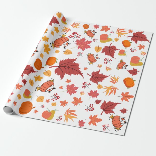 Papel De Presente Padrão de Pumpkin de Flor de Outono/Queda (Desenrolado)