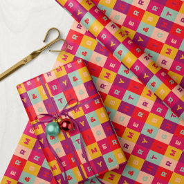 Papel De Presente Padrão de quadrados de tipo colorido e feliz brilh