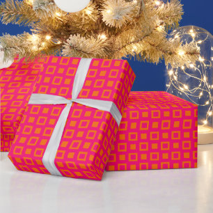 Papel De Presente Padrão de Quadrados e Caixas DIY Cores Rosa Frambo