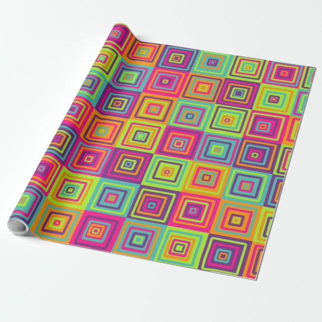 Papel De Presente Padrão de Quadrados Geométricos Coloridos (Desenrolado)