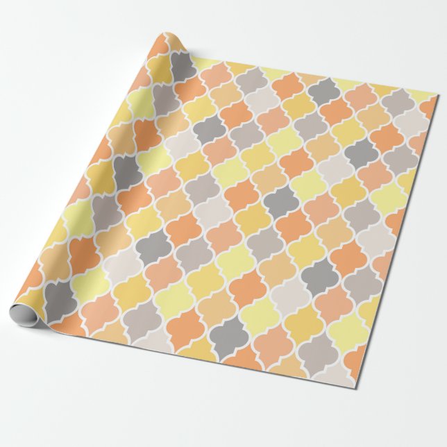Papel De Presente Padrão de quatrefoil amarelo, laranja e cinza (Desenrolado)