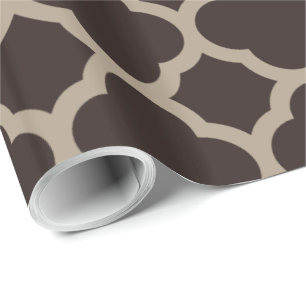 Papel De Presente Padrão de Quatrefoil de Chocolate Rico Mocha