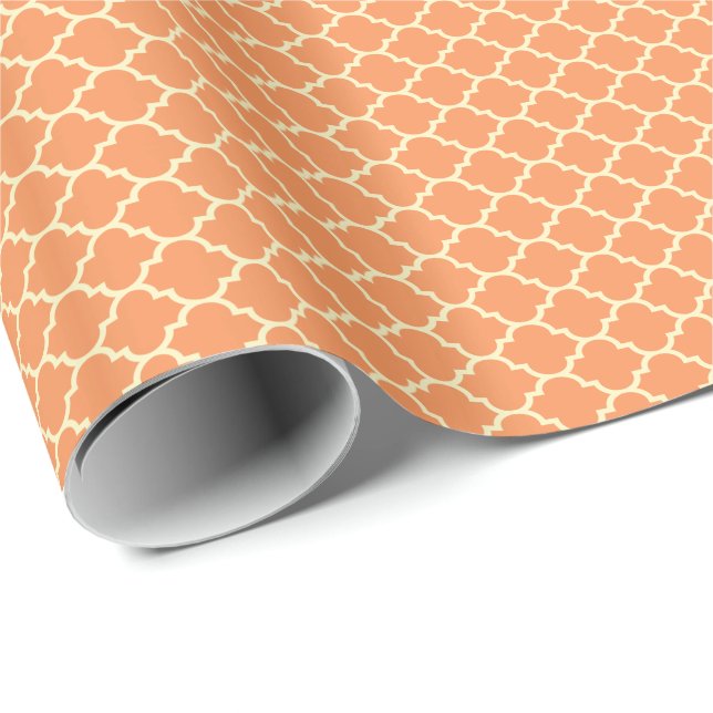 Papel De Presente Padrão De Quatrefoil De Laranja E Beige (Ponta do rolo)