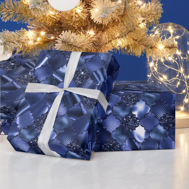 Papel De Presente Padrão de Quatrefoil de marinho Azul-Marrocos (Feriados)