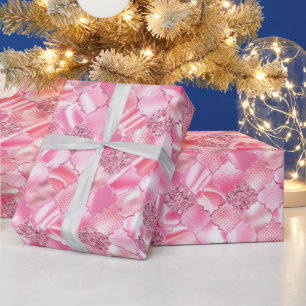 Papel De Presente Padrão de Quatrefoil de Marrocos rosa