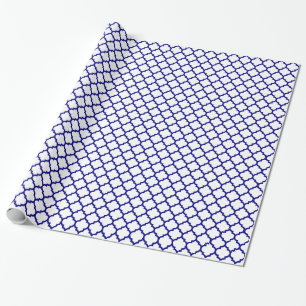 Papel De Presente Padrão de Quatrefoil Marroquino Branco, Azul-Mari