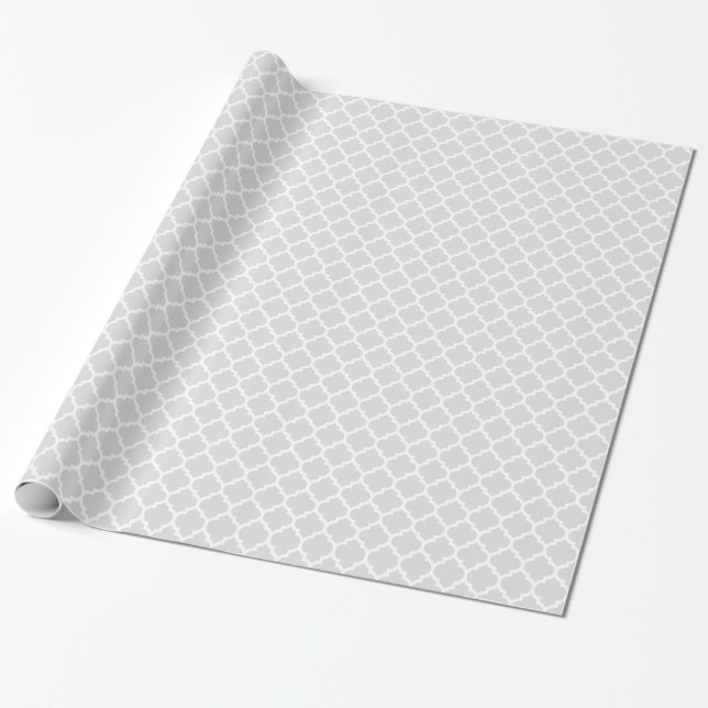 Papel De Presente Padrão de Quatrefoil Marroquino Branco de Cinzas C (Desenrolado)