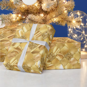 Papel De Presente Padrão de Quatrefoil Marroquino Dourado