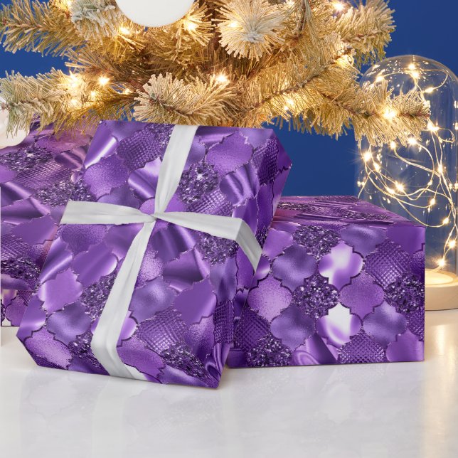 Papel De Presente Padrão de Quatrefoil Marroquino Roxo Escuro (Feriados)