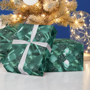 Papel De Presente Padrão de Quatrefoil Marroquino Verde Escuro