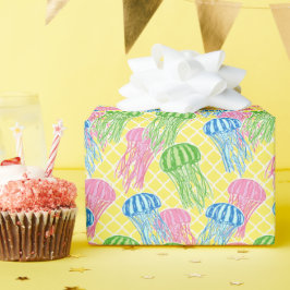 Papel De Presente Padrão de Quetrefoil de medusa tropical colorida