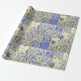 Papel De Presente Padrão de Quilt Floral Azul Antigo