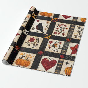 Papel De Presente Padrão de Quiltro Rústico Patchwork de fazenda
