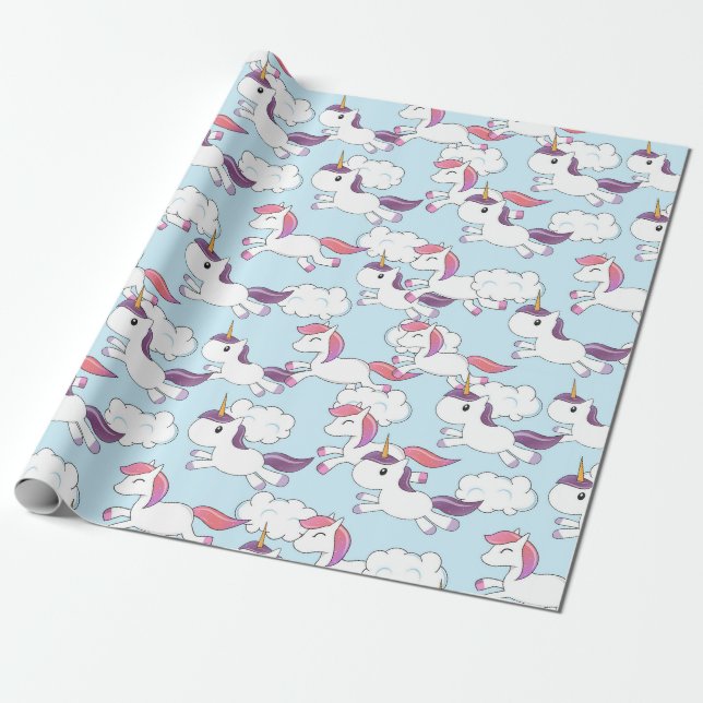 Papel De Presente Padrão de Rabiscos de Unicórnio (Desenrolado)
