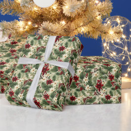 Papel De Presente Padrão de Ramificações de Árvore de Natal Russo da