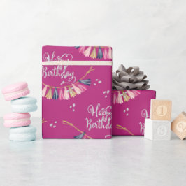 Papel De Presente Padrão de Rapariga de Aniversário