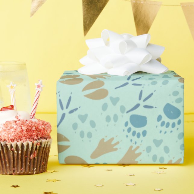 Papel De Presente Padrão de Rastreamento Animal Mint Green Blue e Ca (Festa de aniversário)