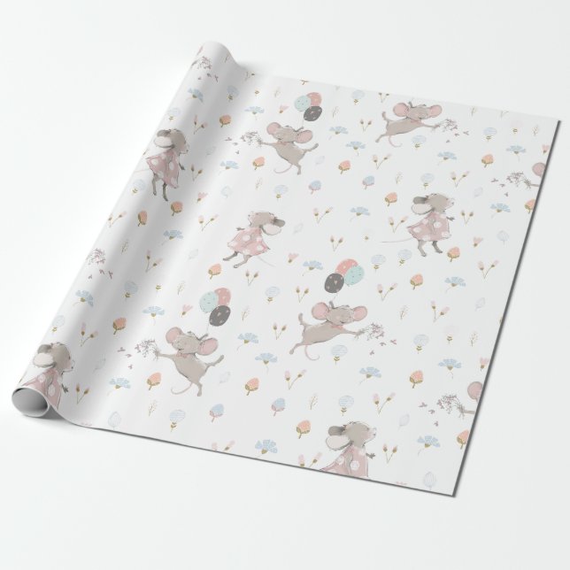 Papel De Presente Padrão de ratos bonitinhos desenhados na mão (Desenrolado)