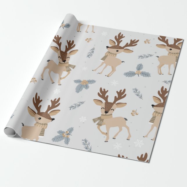 Papel De Presente Padrão de Reinador de Natal Bonito (Desenrolado)