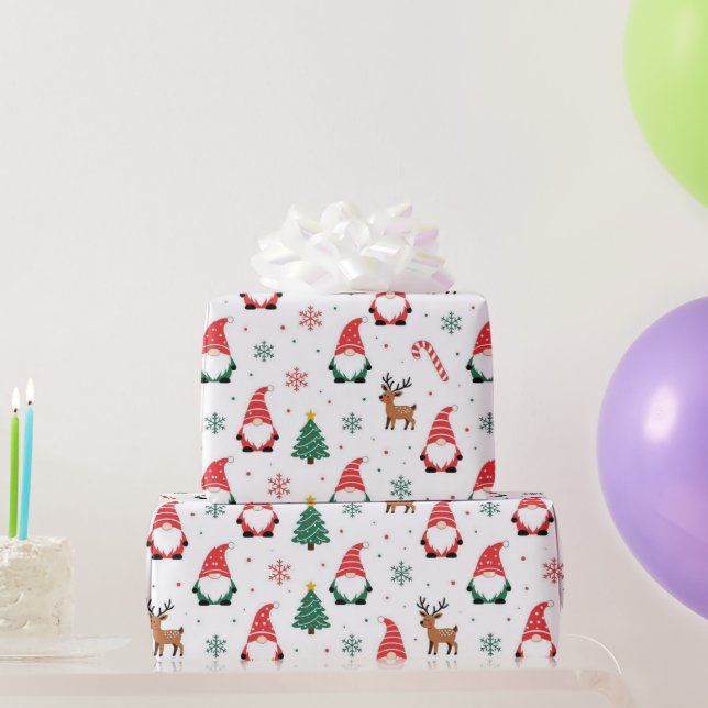 Papel De Presente Padrão de Reindeer do Gnome de Natal (Presentes para festas)