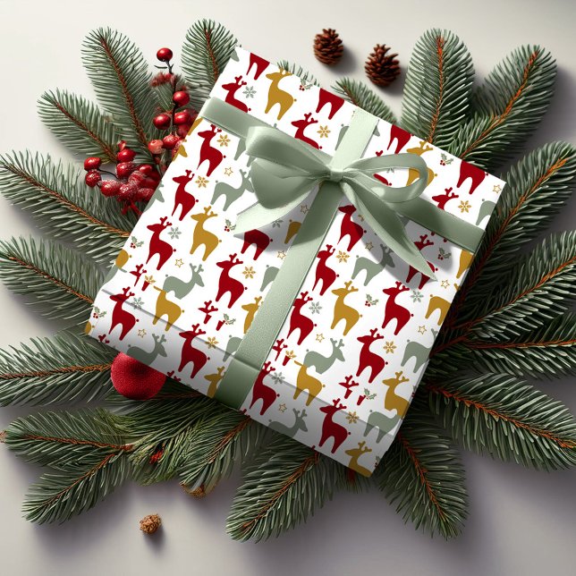 Papel De Presente Padrão de Rena de Natal Vermelho#12 ID1009 (Criador carregado)