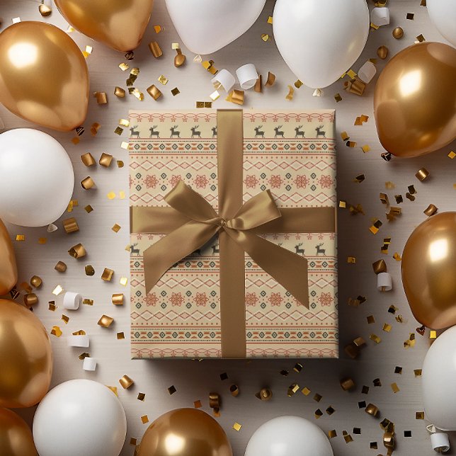 Papel De Presente Padrão de Rena de Suéter de Natal (Criador carregado)