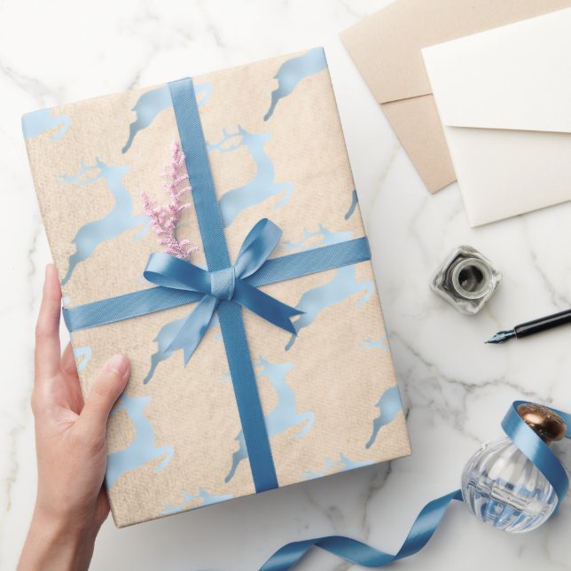 Papel De Presente Padrão de renas de Natal azul-bebê elegante (Presentear)
