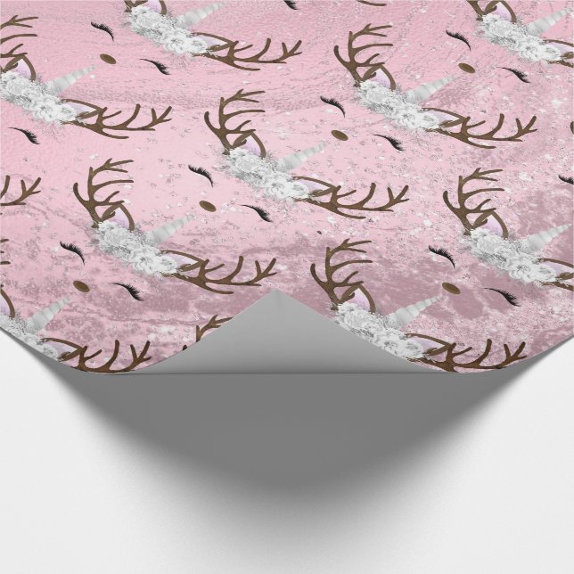 Papel De Presente Padrão de renas unicórnicas de rosa dourado girino (Ponta)