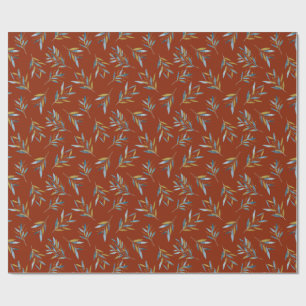 Papel De Presente Padrão de Repetição Botânica de Twigs com Dourado