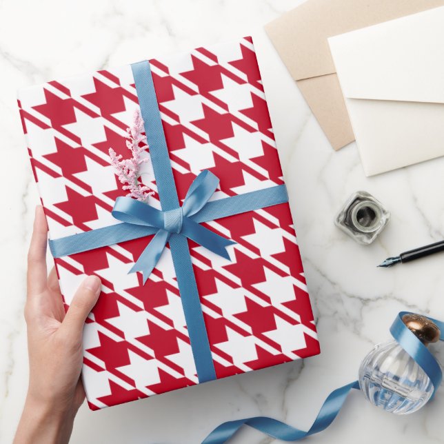 Papel De Presente Padrão de repetição do Red Houndstooth (Presentear)