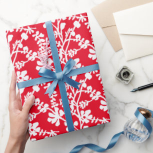 Papel De Presente Padrão De Repetição Floral Vermelho E Branco